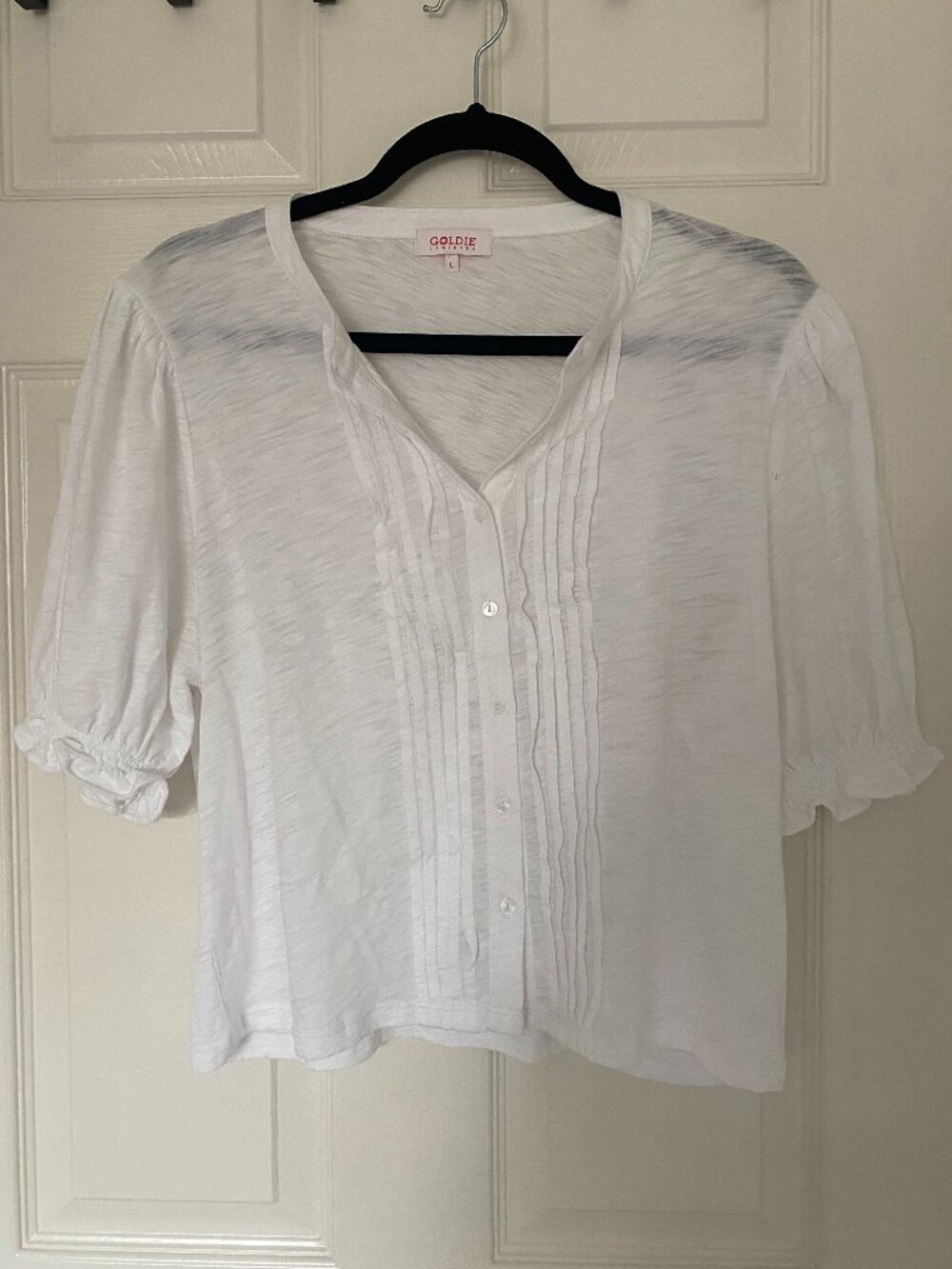 Goldie Tees | White Slub Cotton Pintuck Top Size Large